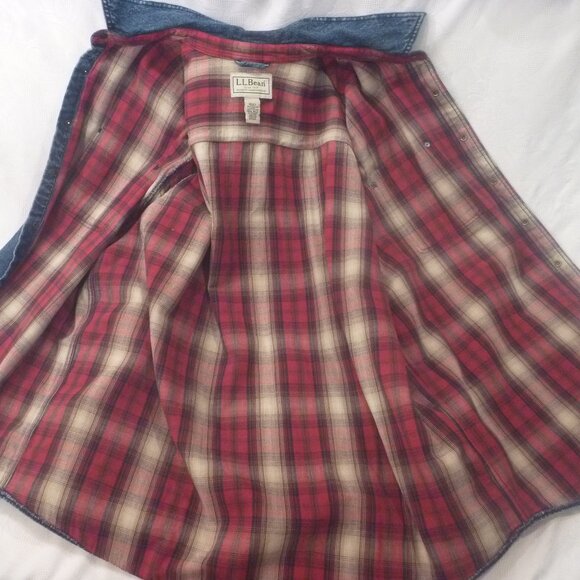 L.L. BEAN Men XXL Denim Shacket Flannel Lined Shirt Jacket 90s Grunge Tall